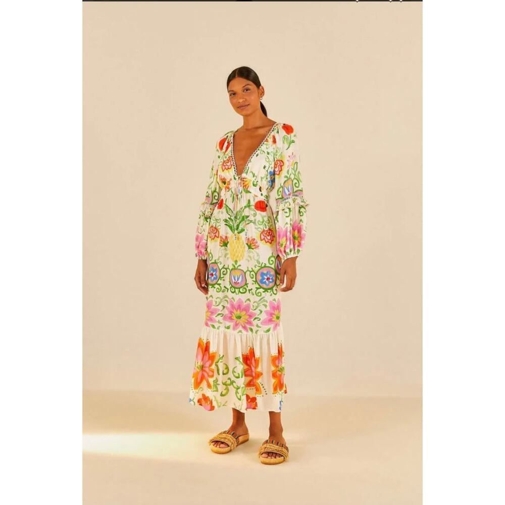 B58 FARM Rio Pineapple Floral Maxi Dress Small Boho Resort Vacation Tropical - Picture 2 of 10